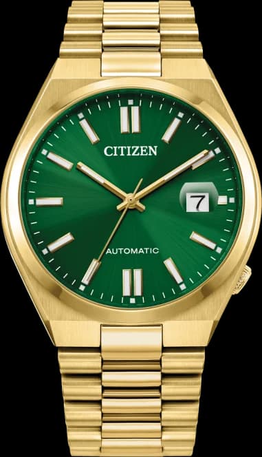 Montre Citizen Tsuyosa Automatique NJ0152-51X - Cadran Vert Soleillé, Boîtier Acier Doré 40mm - Unisexe
