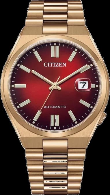 Montre Citizen NJ0153-82X automatique bracelet or rose cadran rouge