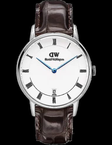 Montre Daniel Wellington DW00100097 Unisexe, Cadran Blanc, Boîtier Acier & Bracelet Cuir Marron