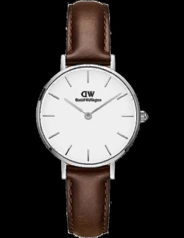 Montre Daniel Wellington Classic Petite 28mm DW00100239 - Cadran blanc, bracelet cuir marron - Pour femme