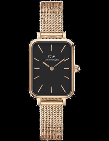 Montre Femme Daniel Wellington DW00100432 Quadro Rectangulaire Cadran Noir maille milanaise Or Rose
