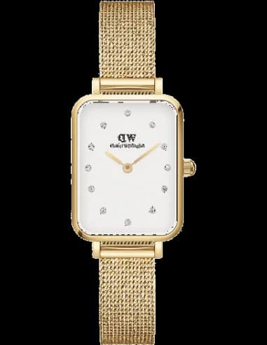 Montre Femme Daniel Wellington Quadro DW00100599 - Boîtier rectangulaire or, cadran blanc, bracelet maille or