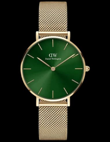 Montre Femme Daniel Wellington Petite Emerald 32mm DW00100480, Cadran Vert Emeraude, Boîtier et Bracelet Dorés