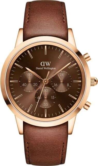Montre Homme Daniel Wellington DW00100640 Chronographe Boîtier Or Rose Cadran Marron Cuir