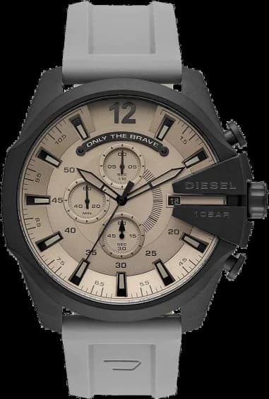 Montre Diesel DZ4496 Mega Chief Homme - Cadran Gris, Boîtier Noir, Bracelet Silicone