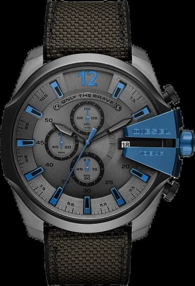 Montre Diesel DZ4500 Mega Chief Homme - Cadran et Boîtier Gris, Bracelet Cuir et Tissu Noir