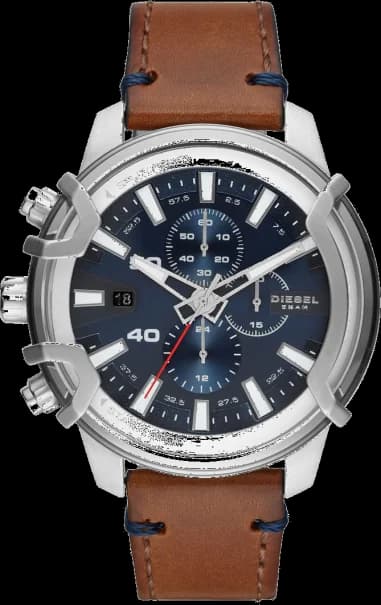Montre Diesel Griffed DZ4518 pour Homme, Cadran Argent, Bracelet Cuir Marron