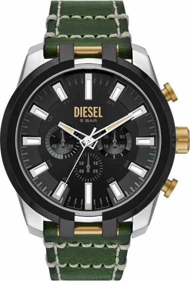 Montre Diesel DZ4588 Homme - Chronographe Split Cadran Noir sur Bracelet Cuir Vert