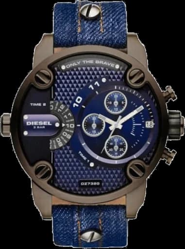 Montre Homme Diesel DZ7320 Little Daddy - Boîtier Marron, Cadran Bleu, Bracelet Denim