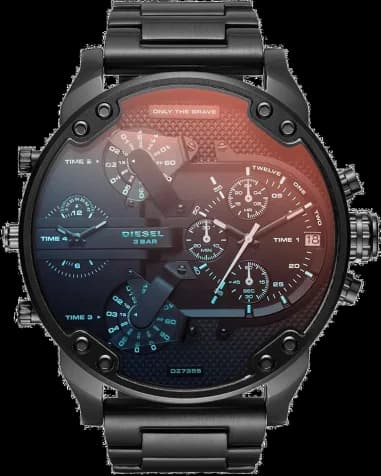 Montre Diesel Mr Daddy DZ7395 pour Homme, Boîtier Acier Noir 57mm avec Affichage Multi-Fuseaux et Accents Cuivrés