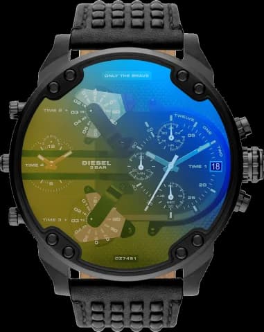 Montre Diesel DZ7451 Big Daddy pour Homme - Boîtier Noir 57mm & Bracelet Cuir Noir
