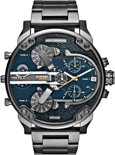 Montre Homme Diesel Mr Daddy 2.0 DZ7331, Cadran Bleu Denim, Boîtier Gris Acier
