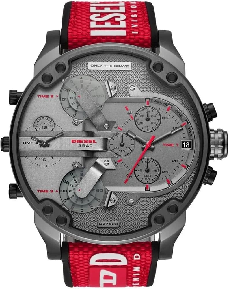 Montre Diesel Mr Daddy 2.0 DZ7423 pour Homme - Cadran Gris, Bracelet Rouge