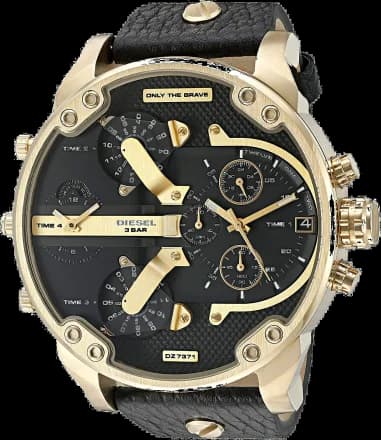Montre Homme Diesel Mr Daddy DZ7371 - Boîtier or, cadran noir, bracelet cuir