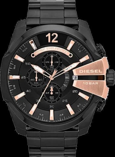 Montre Diesel Mega Chief DZ4309 pour Homme - Boîtier Noir et Inserts Or Rose