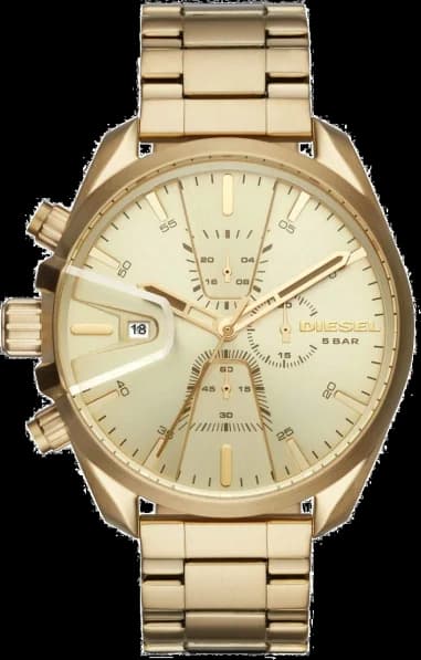 Montre Diesel DZ4475 pour Homme - Boîtier doré 47mm, Cadran bleu, Bracelet Acier brun