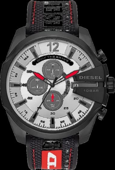 Montre Diesel Mega Chief DZ4512 pour Homme, Cadran Gris, Boîtier Noir, Bracelet Nylon