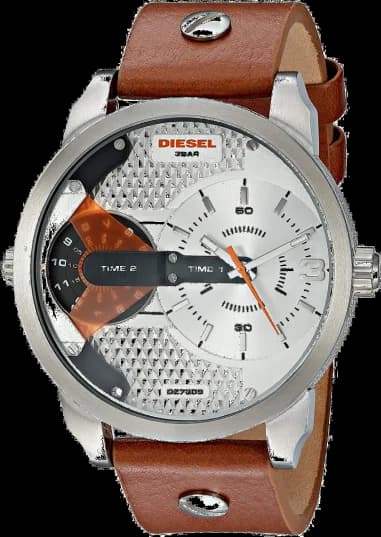 Montre Diesel DZ7309 Homme, Cadran Argent Multi-Affichage, Bracelet Cuir Marron