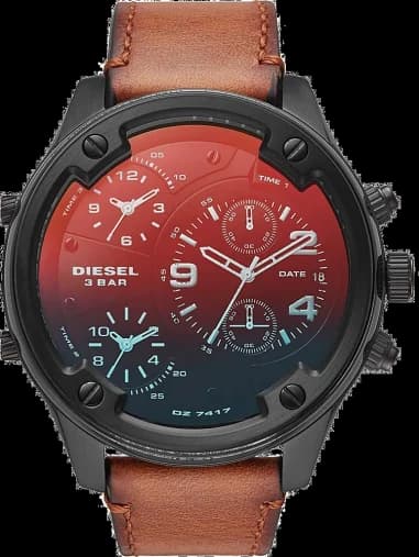 Montre Diesel DZ7417 Boltdown Homme - Cadran Noir Multi-Fonctions, Bracelet Cuir Marron