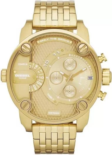 Montre Homme Diesel Little Daddy DZ7287 - Cadran Multifonction Doré 51mm, Bracelet Acier Or