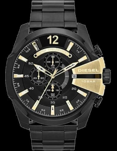 Montre Diesel Mega Chief DZ4338 pour Homme, Boîtier et Bracelet Acier Noir