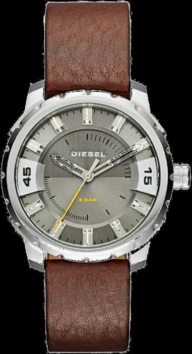 Montre Diesel Stronghold DZ1724 pour Homme - Cadran Gris, Bracelet Cuir Marron