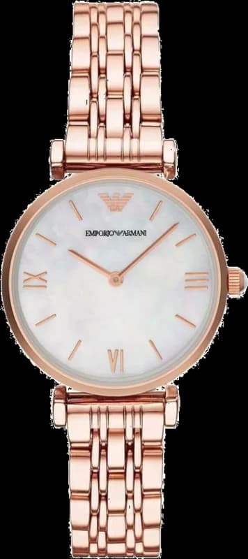 Montre Femme Emporio Armani Gianni 111396 - Cadran Nacre, Boîtier et Bracelet Acier Doré Rose