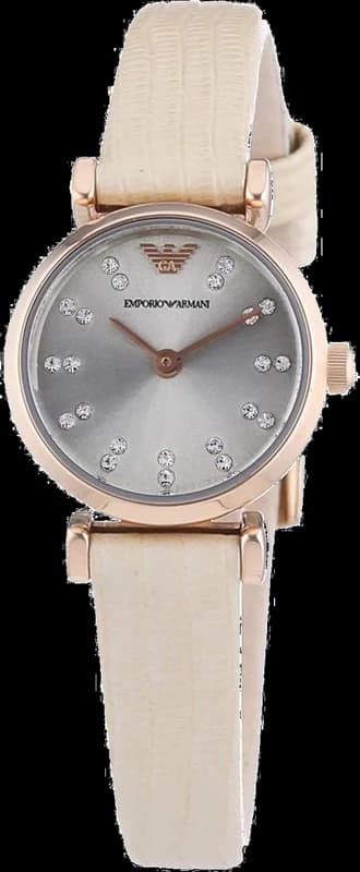 Montre Femme Emporio Armani AR1687 - Cadran Gris, Boîtier Or Rose, Bracelet Cuir Beige