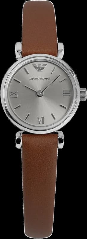Montre Femme Emporio Armani New Retro AR1685 Cadran Argent Bracelet Cuir Marron