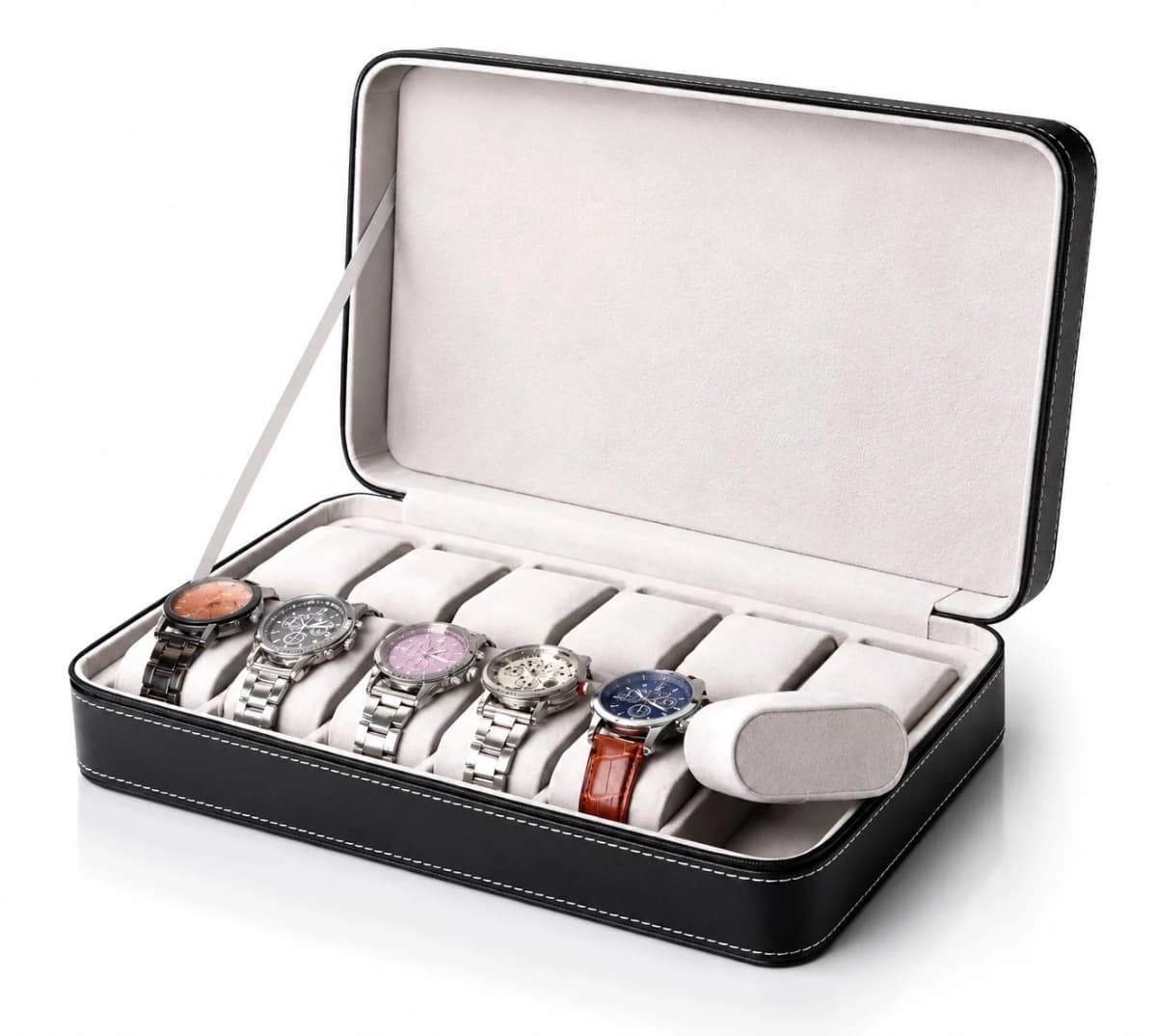 Housse Souple Voyager 12 Compartiments Simili-Cuir Noir pour Montres