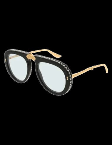 Lunettes de soleil Gucci GG0307S 002 pour femme, monture pilote noire ornée de brillants