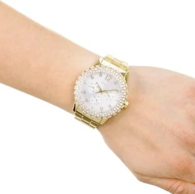 Montre Femme Guess Dazzler W0335L2 Bracelet en acier doré et lunette avec strass vue 3