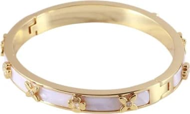 Bracelet jonc rigide en métal doré et blanc Kate Spade Heritage Bloom - Réf. 111598W - Pour femme