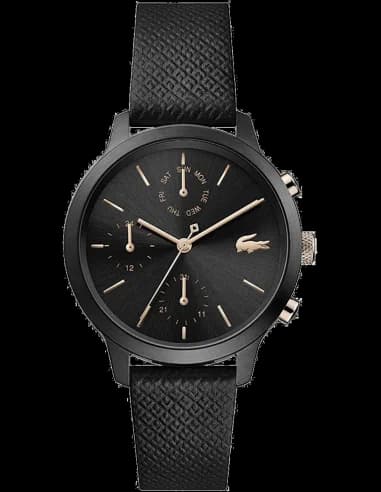 Garde-temps Lacoste 2001153 pour femme, cadran noir chrono bracelet cuir de veau