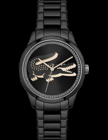 Montre Femme Lacoste Ladycroc 2001192, bracelet acier inoxydable noir et cadran strass