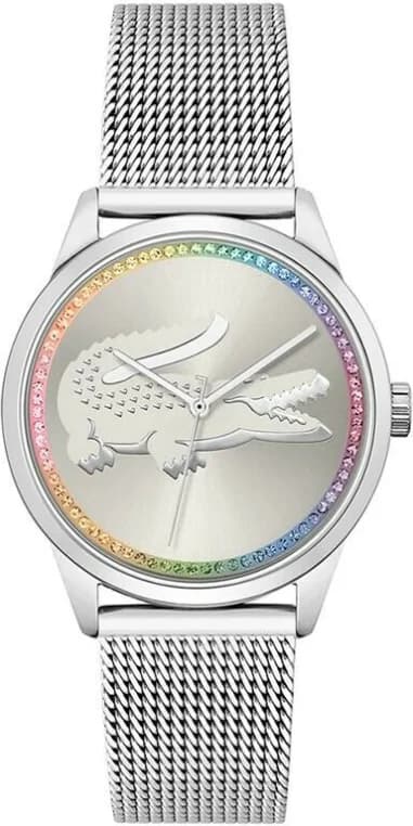 Montre Lacoste Ladycroc 2001259 pour Femme, Cadran Argent Strass, Bracelet maille milanaise Acier