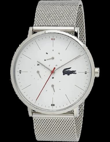 Montre Homme Lacoste Réf. 2011025 - Cadran Blanc, Boîtier et Bracelet maille milanaise Argenté