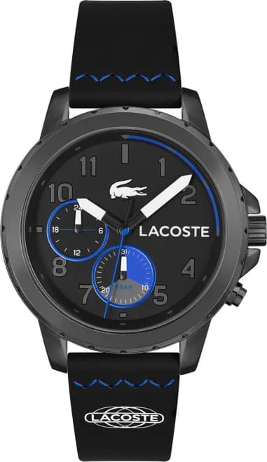 Montre Homme Lacoste Réf. 2011206 - Boîtier Noir, Cadran Multifonctions, Bracelet Silicone