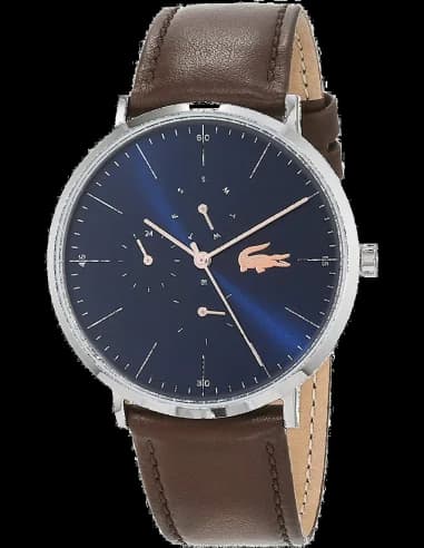 Montre Homme Lacoste Moon 2010976 - Cadran Bleu, Boîtier Acier Argenté, Bracelet Cuir Marron
