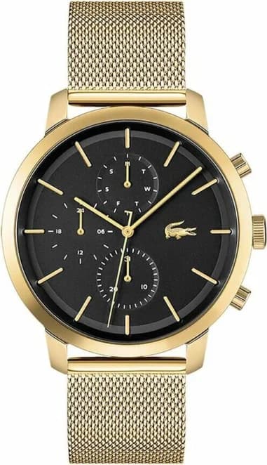 Montre Homme Lacoste 2011195 - Chronographe Quartz Acier Doré, Cadran Noir, Bracelet maille milanaise