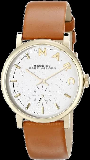 Montre femme Marc Jacobs Baker MBM1316, boîtier or et cadran blanc, bracelet cuir marron
