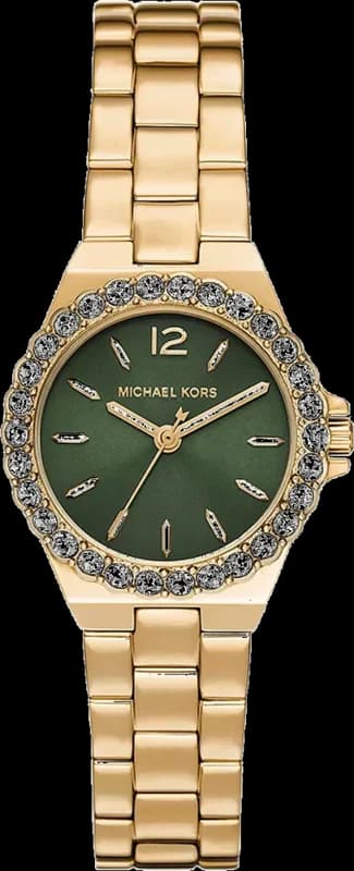 Montre Michael Kors Lennox MK7395 pour Femme - Cadran vert, boîtier et bracelet en acier inoxydable doré