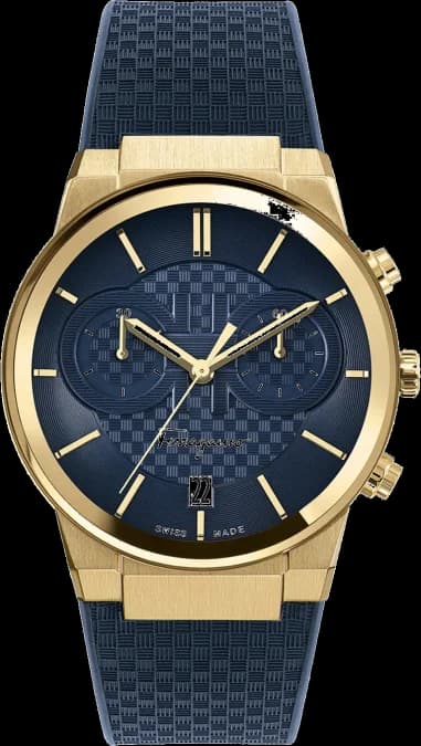 Chronographe Salvatore Ferragamo SFME00221 Homme - Cadran et bracelet bleu, boîtier or