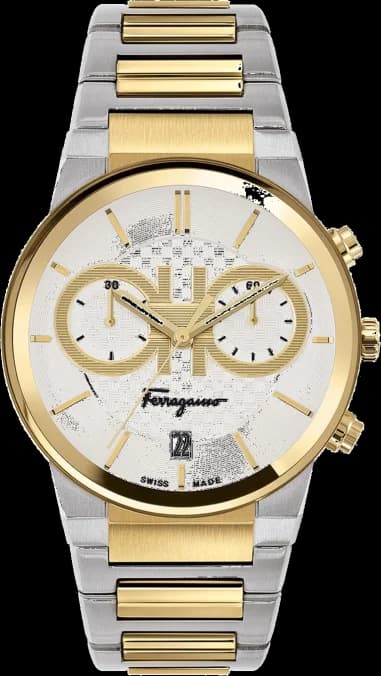 Chronographe Salvatore Ferragamo SFME00821 Homme - Acier Bicolore Argent/Or, Cadran Argenté
