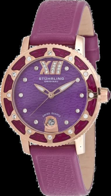 Montre Femme Stuhrling Original 225.1145Q61 en Or Rose, Cadran Violet avec Strass