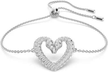 Bracelet Swarovski Una 5625534 en métal plaqué rhodium blanc, motif cygnes en cœur, pour femme