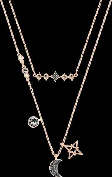 Collier Swarovski 5273290 double parure Lune et Étoile en or rose pour femme