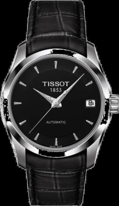 Tissot Couturier T0352071605100 - Montre Femme Automatique, Cadran Noir, Bracelet Cuir