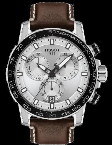 Montre Homme Tissot Supersport Chrono T1256171603100 Cadran Gris Bracelet Cuir Marron