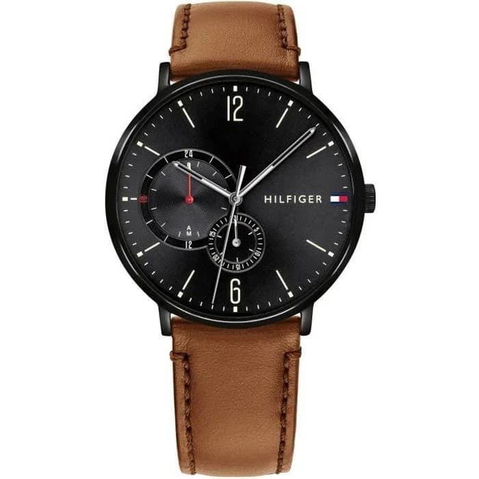 Montre Tommy Hilfiger Homme 1791510 Brooklyn - Cadran Noir, Bracelet Cuir Marron